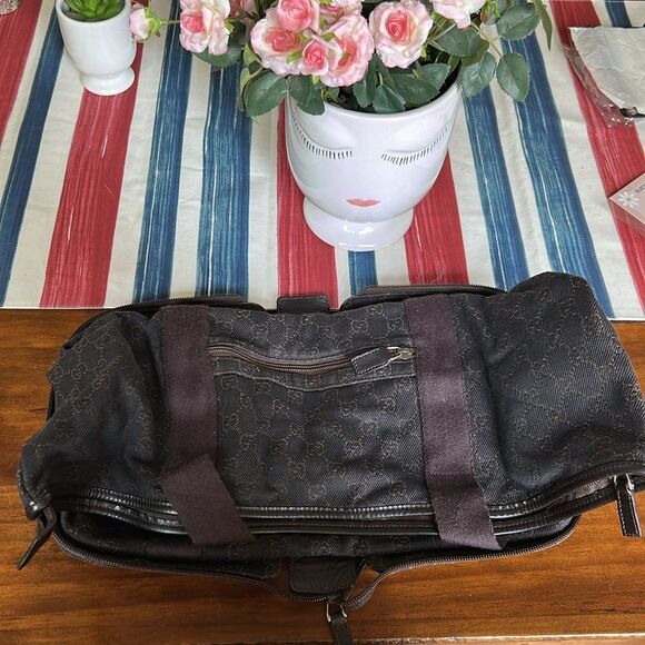 Gucci Black/Brown Collapsible Folding Travel Tote Bag Purse impeccable - Picture 17 of 17